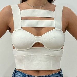 Herve Leger White bandage Strappy Bra Crop Top